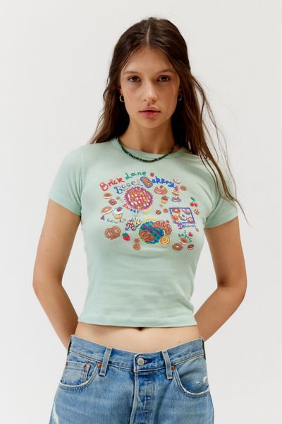 Urban Outfitters Brick Lane Graphic Baby Tee In Green, Women's At