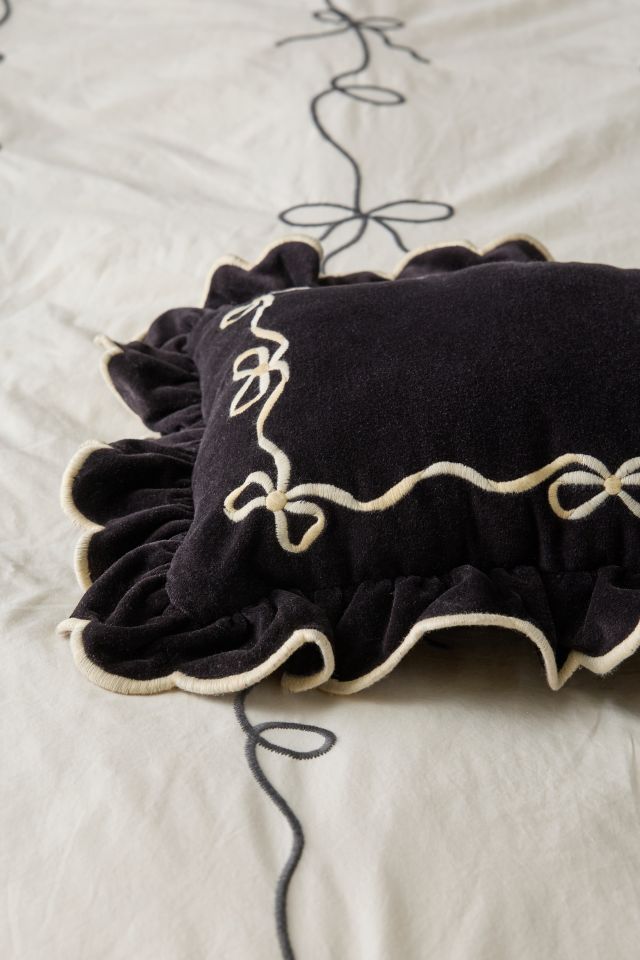 Lacey Bows Velvet Ruffle Bolster Pillow