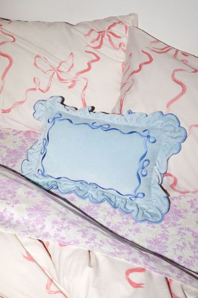 Urban Outfitters Lacey Bows Velvet Ruffle Bolster Pillow In Blue At