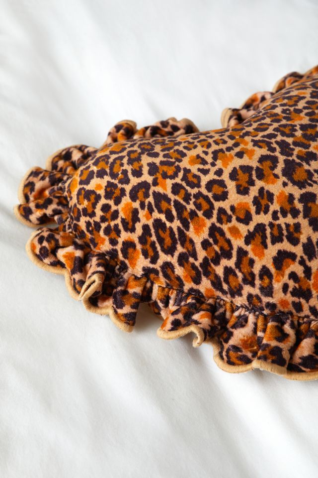 Leopard Ruffle Heart Throw Pillow #1