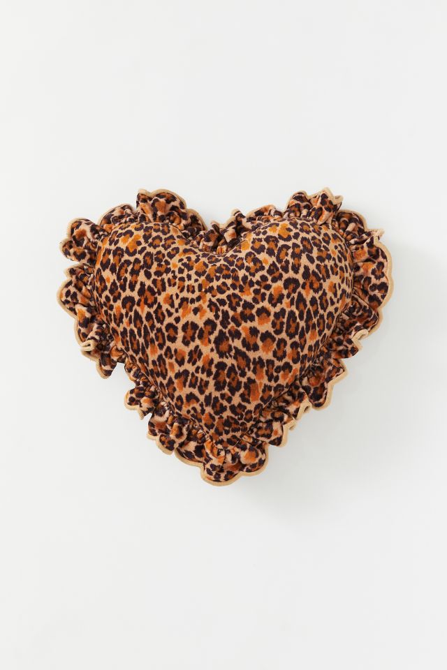 Leopard Ruffle Heart Throw Pillow #3