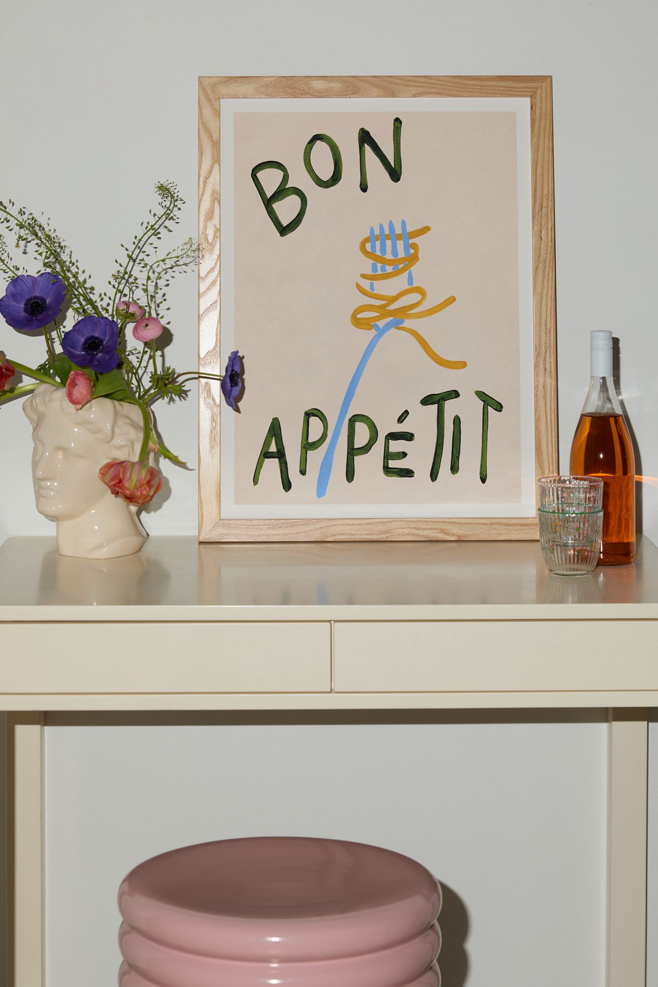 Sabina Fenn Illustration Bon Appétit Art Print - Natural Wood Frame, Regular, 13X19