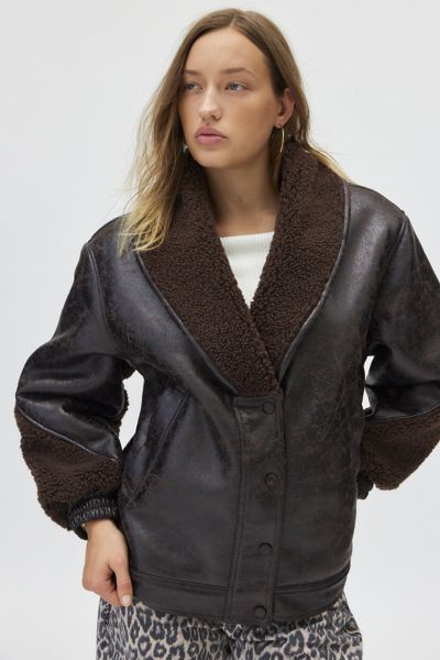 Blank NYC Sweet Talker Faux Leather and Piled Fleece Aviator Jacket