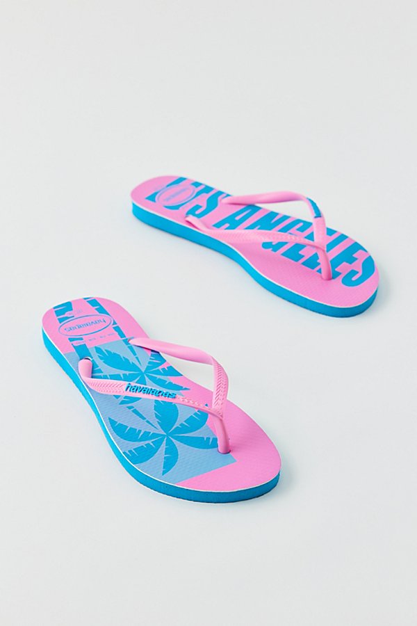 Havaianas Printed Slim Flip Flop Sandal In Pink Print, Women's At Urban Outfitters In Blue