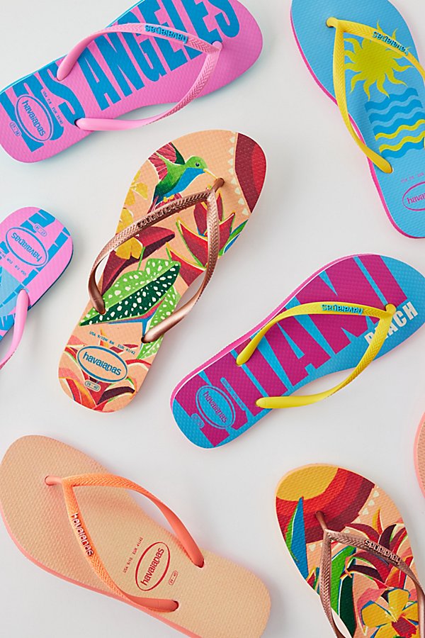 Havaianas Printed Slim Flip Flop Sandal In Orange Print, Women's At Urban Outfitters In Multi