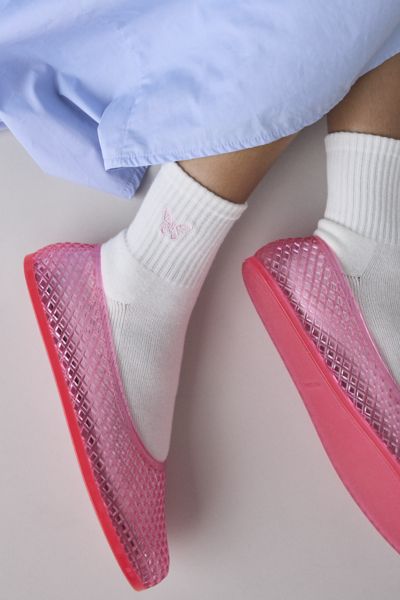 Urban Outfitters Icon Embroidered Quarter Crew Sock In White/pink Butterfly, Women's At  In White