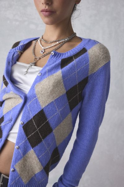 iets frans... Long Sleeve Argyle Cardigan