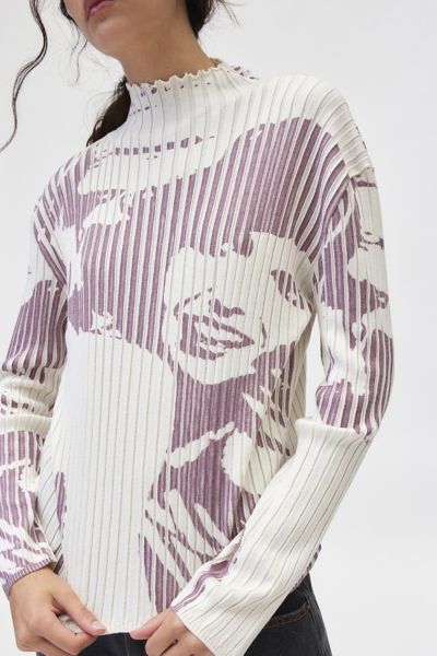 Basic Pleasure Mode Talia Long Sleeve Printed Ribbed Knit Top