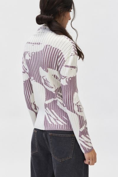 Basic Pleasure Mode Talia Long Sleeve Printed Ribbed Knit Top