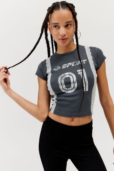 スカルプター Lace Trim Wrap Tee Charcoal L SCULPTOR | 스컬프터 Sculptor Lace Trim Wrap Tee Charcoal