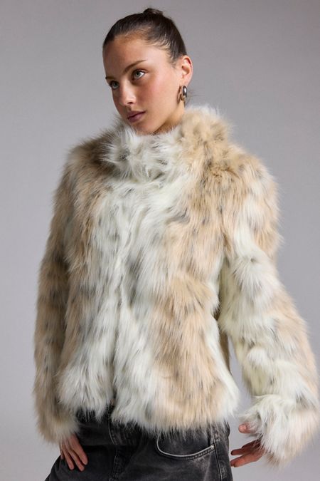 Silence + Noise Laura Leopard Print Faux Fur Overcoat Silence + Noise Laura Leopard Print Faux Fur Overcoat