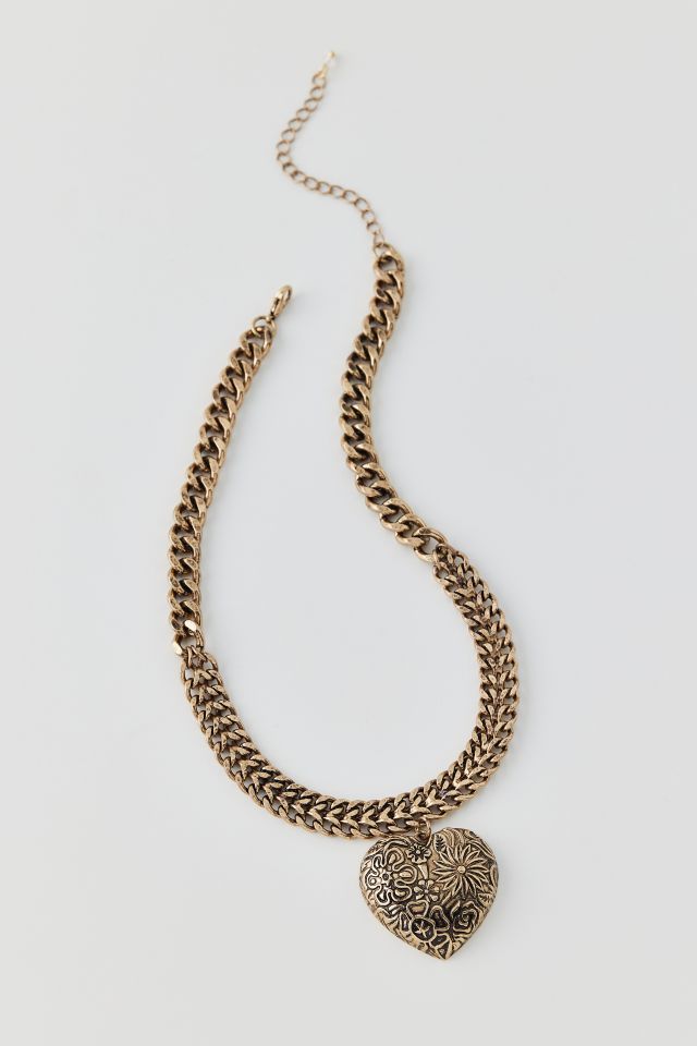 Etched Heart Choker Necklace #1