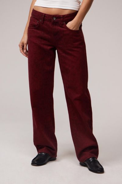 BDG LENN STRAIGHT LEG SNAKE PRINT TROUSER PANT IN MAROON, WOMEN'S AT URBAN OUTFITTERS 