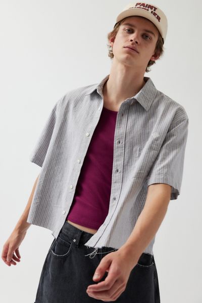UO Stripe Pattern Cutoff Oxford Shirt