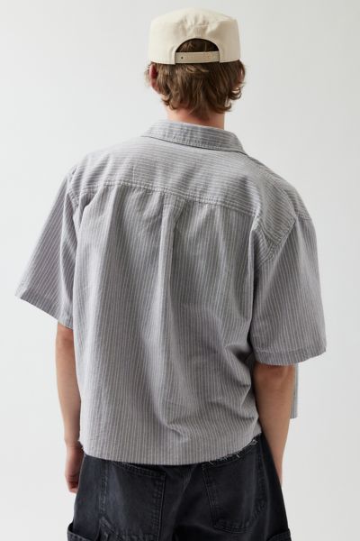 UO Stripe Pattern Cutoff Oxford Shirt