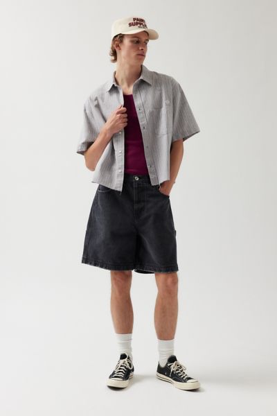 UO Stripe Pattern Cutoff Oxford Shirt