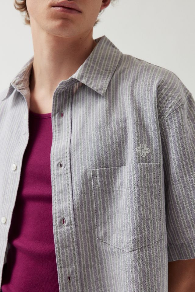 UO Stripe Pattern Cutoff Oxford Shirt #3