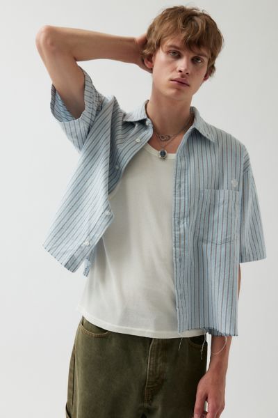 UO Stripe Pattern Cutoff Oxford Shirt