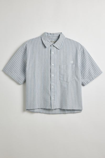 UO Striped Short Sleeve Cut-Off Oxford Button-Down Shirt