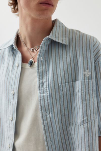 UO Stripe Pattern Cutoff Oxford Shirt