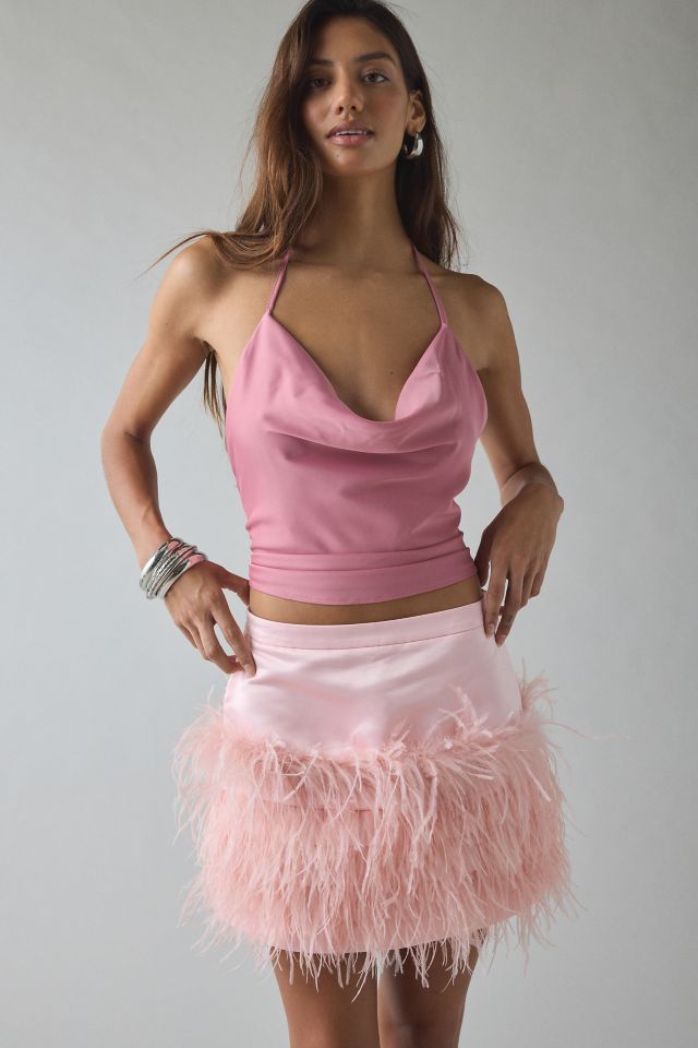LoveShackFancy Vivette Feathered Satin Mini Skirt #1