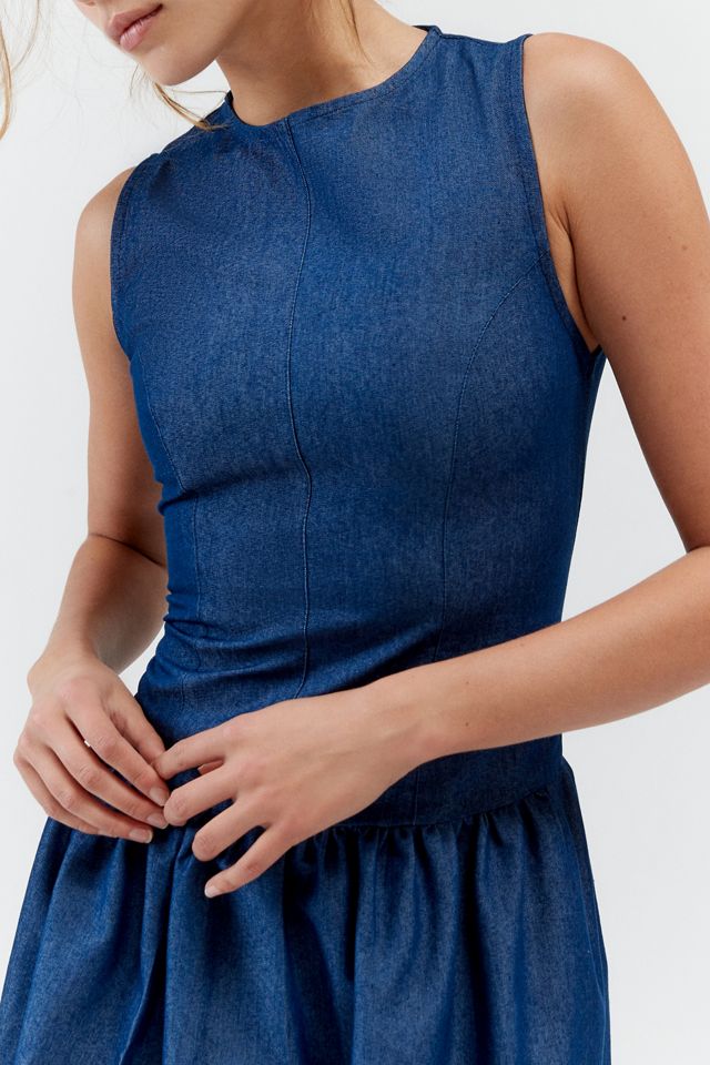 white christmas dresses Atun Denim Bandeau Maxi Dress in Brown Blue Acid Wash main image 1