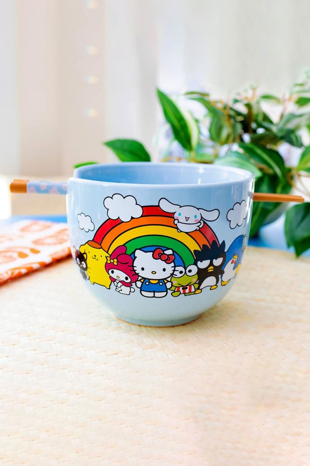 Hello Kitty Rainbow Ceramic Ramen Bowl with Wooden Chopsticks