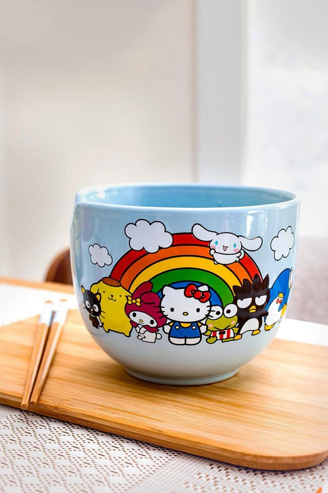 Hello Kitty Rainbow Ceramic Ramen Bowl with Wooden Chopsticks