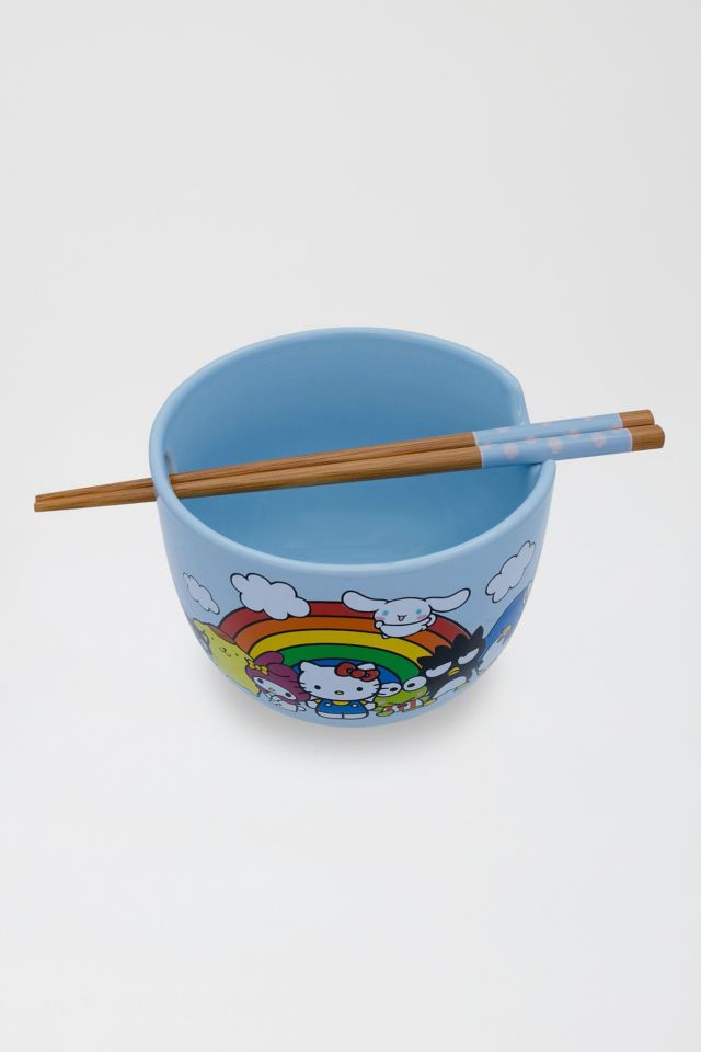 Hello Kitty Rainbow Ceramic Ramen Bowl with Wooden Chopsticks