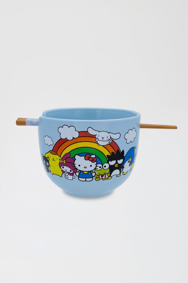 Hello Kitty Rainbow Ceramic Ramen Bowl with Wooden Chopsticks