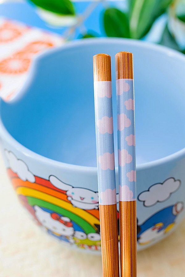 Urban Outfitters Sanrio Hello Kitty Ceramic Noodle Bowl & Chopstick Set In Rainbow At  In Blue