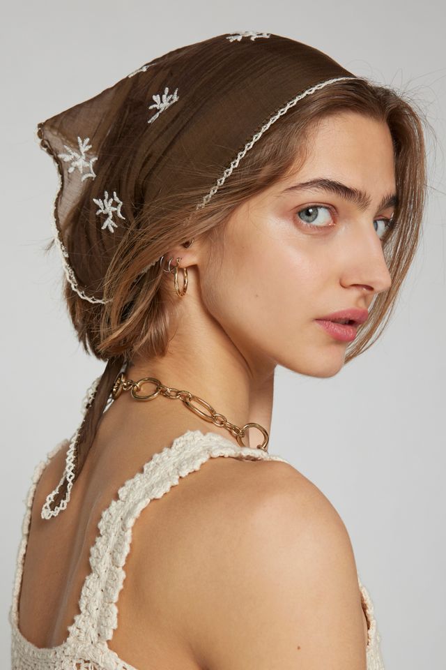 Kacey Embroidered Gauze Headscarf Urban Outfitters