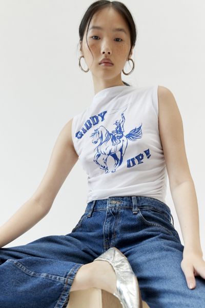 Urban Outfitters Giddy Up Ruched Tank Top In White, Women's At