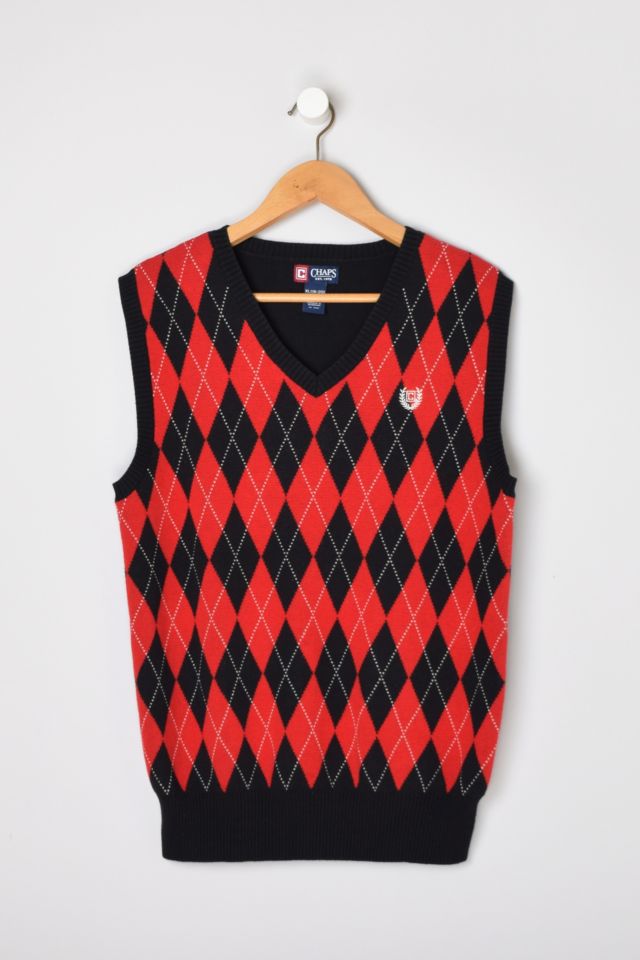 Vintage Y2k Chaps Black & Red Argyle Knit Sweater Vest