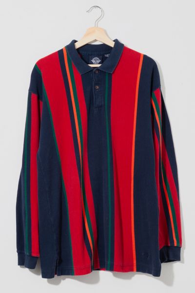 Vintage 1990s Long Sleeve Blue Red Vertical Stripe Rugby Shirt | Urban ...