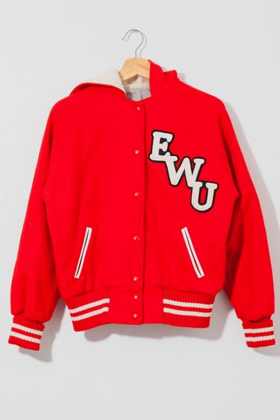Vintage 1960s Red Wool Hooded Letterman Jacket