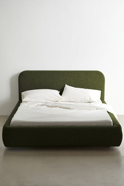 Shop Urban Outfitters Daphne Tweed Platform Bed In Dark Green At