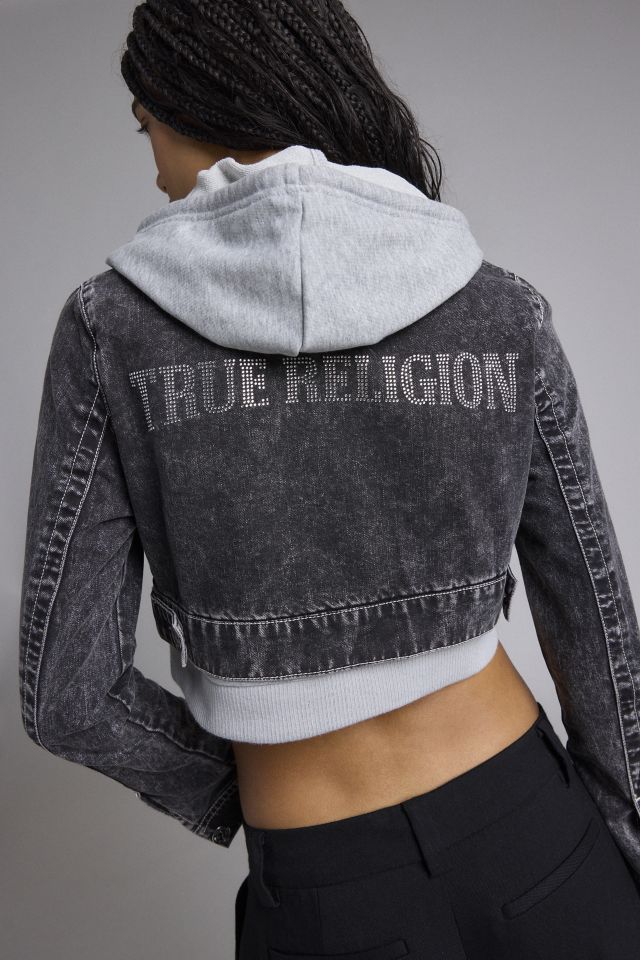 True Religion Shrunken Denim Hooded Combo Jacket #1
