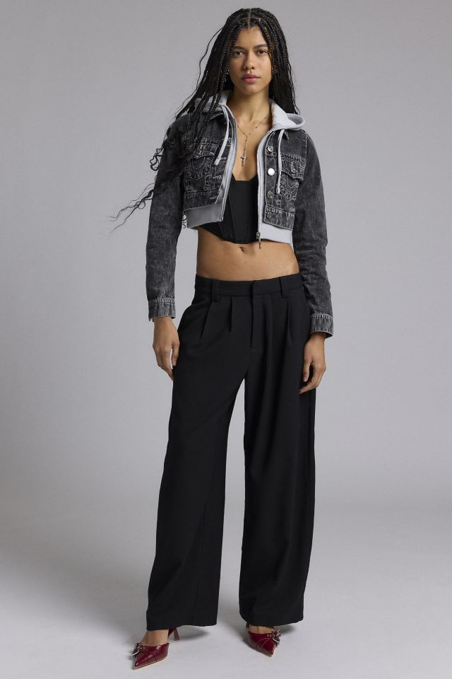 True Religion Shrunken Denim Hooded Combo Jacket #2