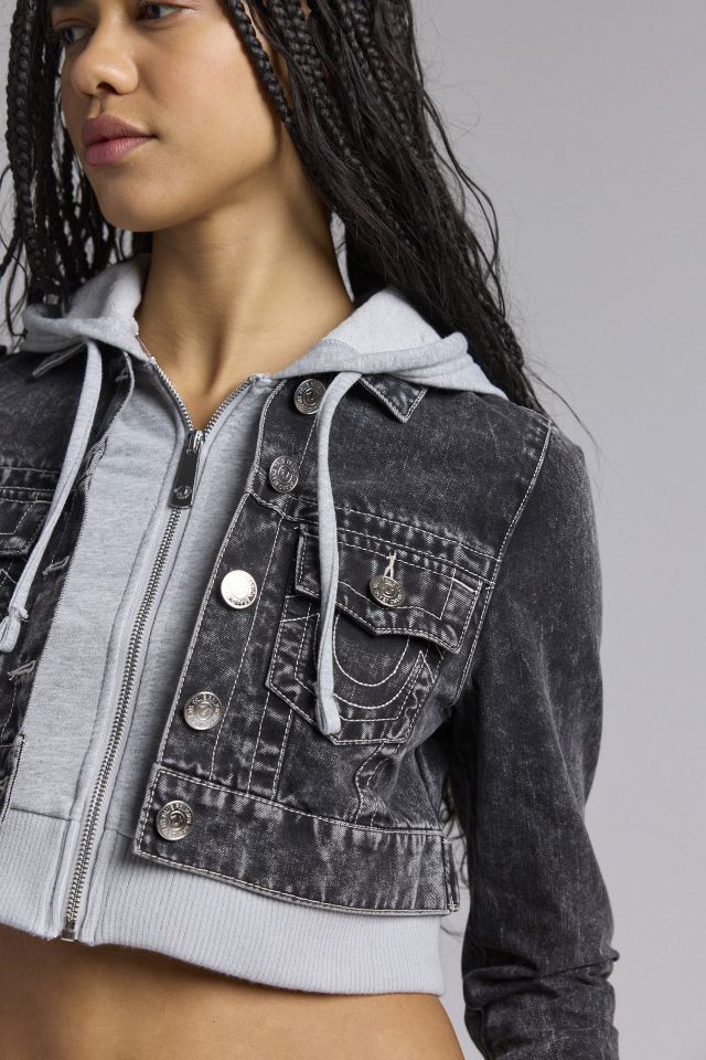 True Religion Shrunken Denim Hooded Combo Jacket #3