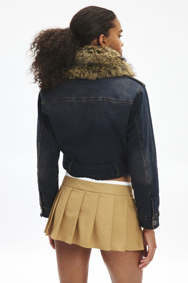 Veste Moto en Denim True Religion avec Garniture en Fausse Fourrure #3