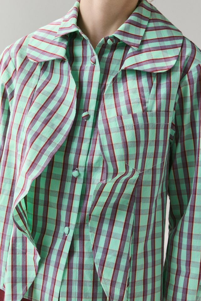 WMWM Green Check Layered Button-Down Shirt #1