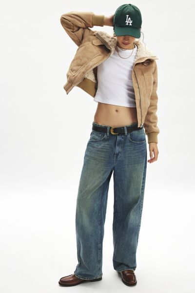 Bdg August Faux Suede Bomber Jacket In Tan, Women's At Urban Outfitters