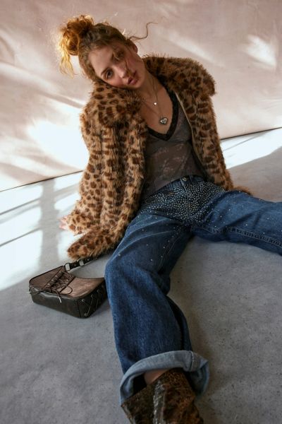 Silence + Noise Stacey Cheetah Faux Fur Overcoat