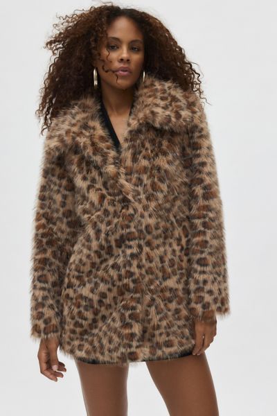 Silence + Noise Stacey Cheetah Faux Fur Overcoat