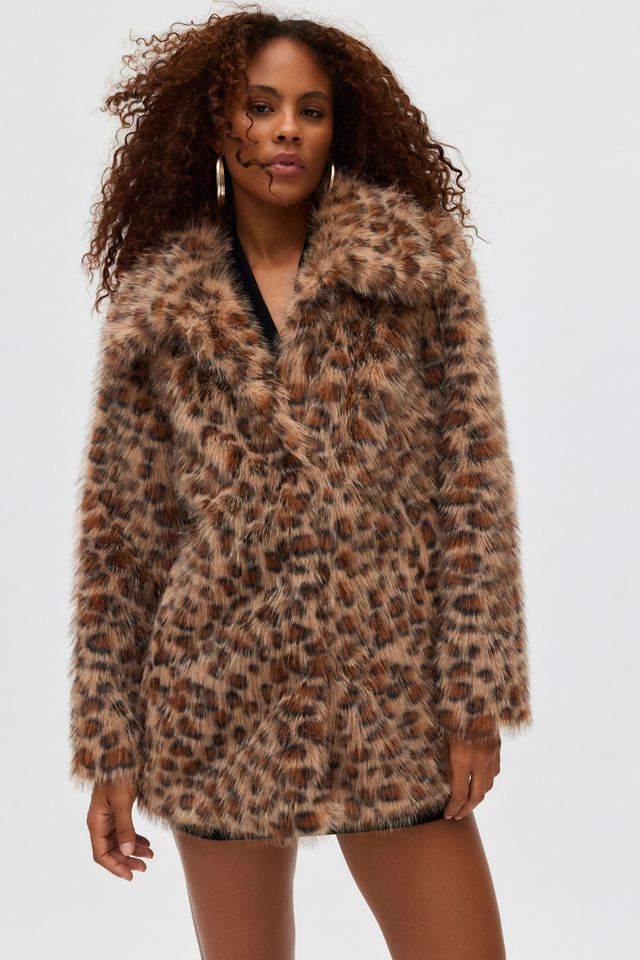 Silence + Noise Stacey Cheetah Faux Fur Overcoat #1