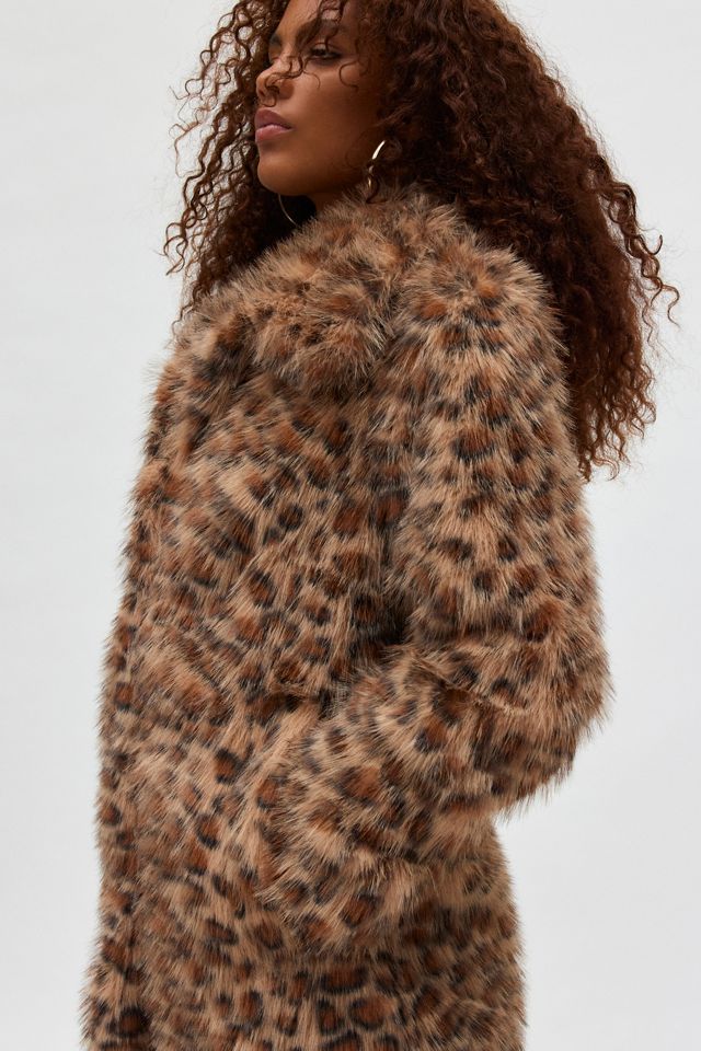Silence + Noise Stacey Cheetah Faux Fur Overcoat #3