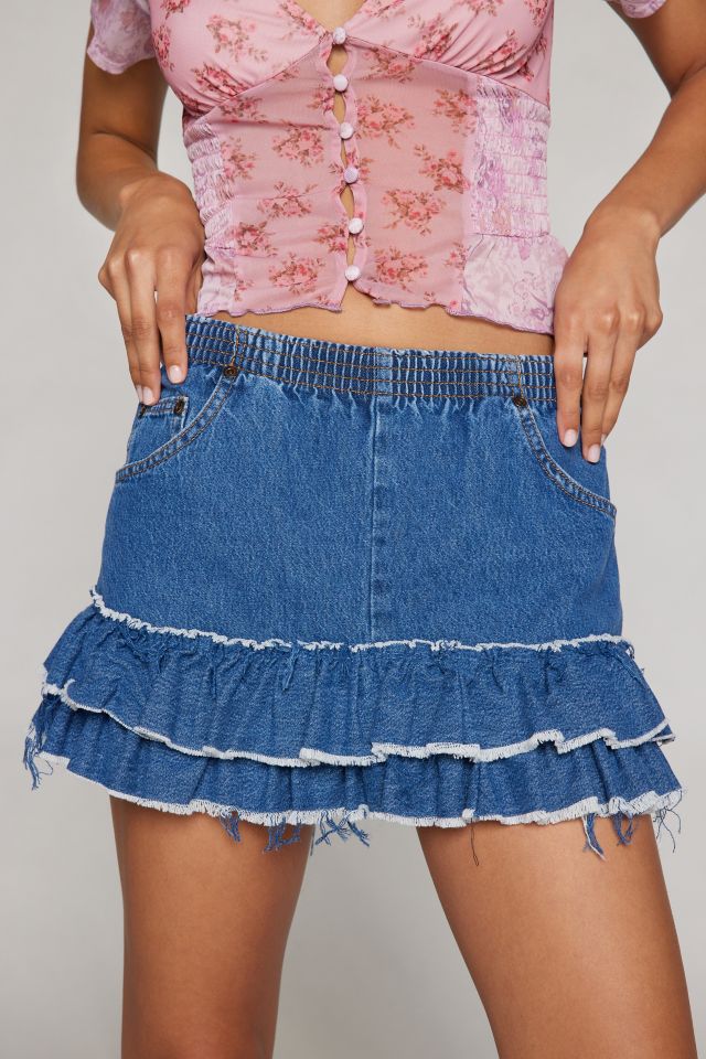 Urban Renewal Remade Rah Rah Pull On Denim Mini Skirt Urban Outfitters