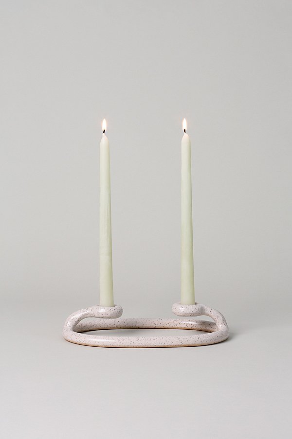 Sin Duo Ceramic Candlestick Holder In Speckled White At Urban Outfitters In Neutral