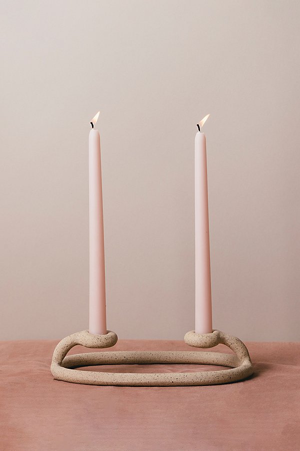 Sin Duo Ceramic Candlestick Holder In Speckled At Urban Outfitters In Neutral